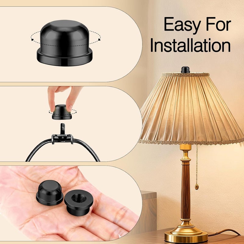 Dirvcp 2Pcs Retro Lampshade Decorative Lampshade Nuts with Double Threaded Screws, Suitable for 3/8 Inches and 1/4-27 Inches (Black) - Image 3
